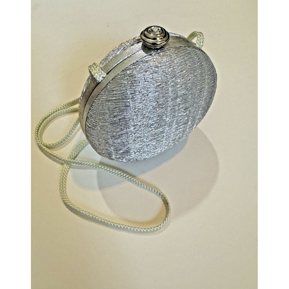 Elan Rhinestone Clasp Silver Metallic Evening Bag Purse
